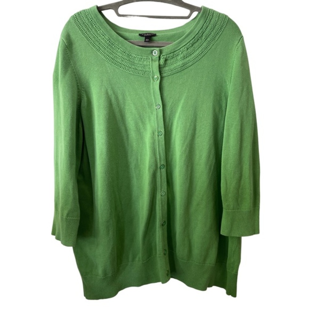 Talbots Woman Petites Green crochet detail button front cardigan 2xp